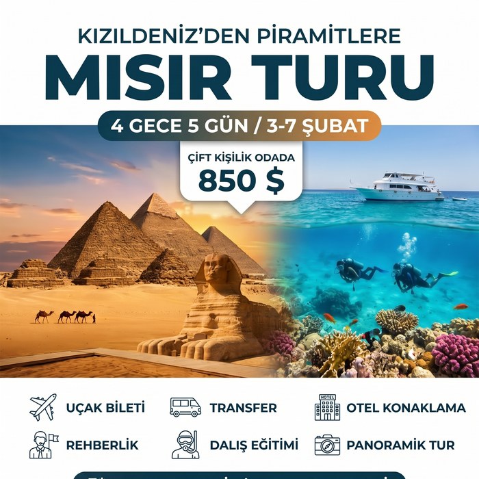 Yapay zeka ile üretilmiş örnek bir Mısır turu afişi