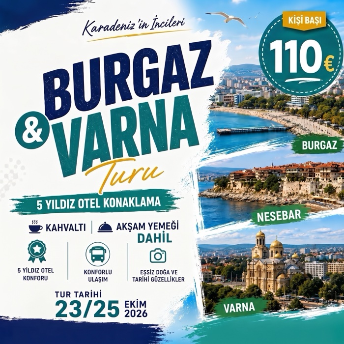 Yapay zeka ile üretilmiş örnek bir Burgaz & Varna turu afişi